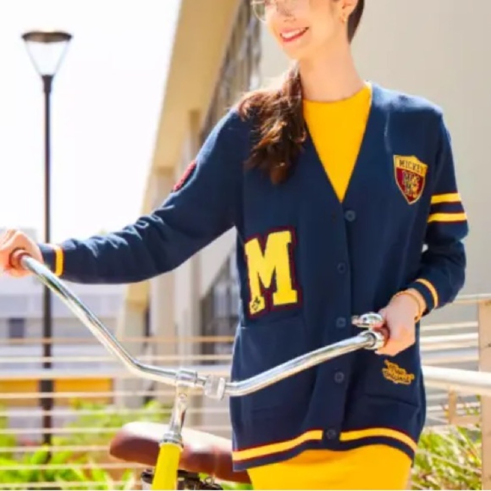Disney Parks Mickey Mouse Navy Letterman Cardigan Sweater